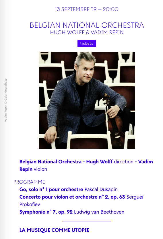 Page Internet. Beaux-Arts. Belgian National Orchestra Hugh Wolff & Vadim Repin. © Cela Megrelidze. 2019-09-13